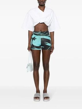 Louisa Ballou Floral Print Ribbed Shorts